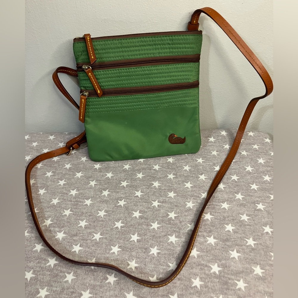 Dooney and Burke Crossbody Bag Women’s Medium Green Embroidered Soft Shell NWOT